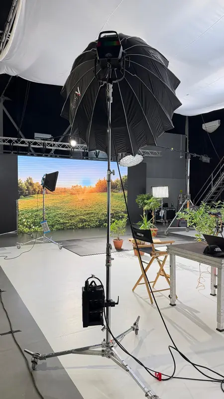 Set with lighting and backdrop